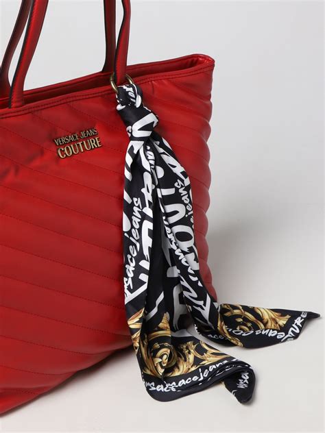 versace signature tote women red bag|Versace denim tote.